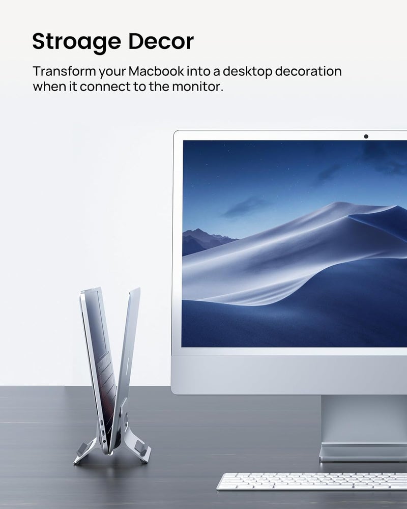 SODI Vertical Laptop Stand for Desk, Gravity Auto Lock Vertical MacBook Stand, Aluminum Laptop Vertical Dock Stand Holder Compatible with MacBook Pro, MacBook Air, Silver - Image 3